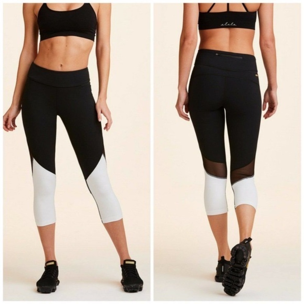 Alala Captain Cropped Black Mesh Leggings